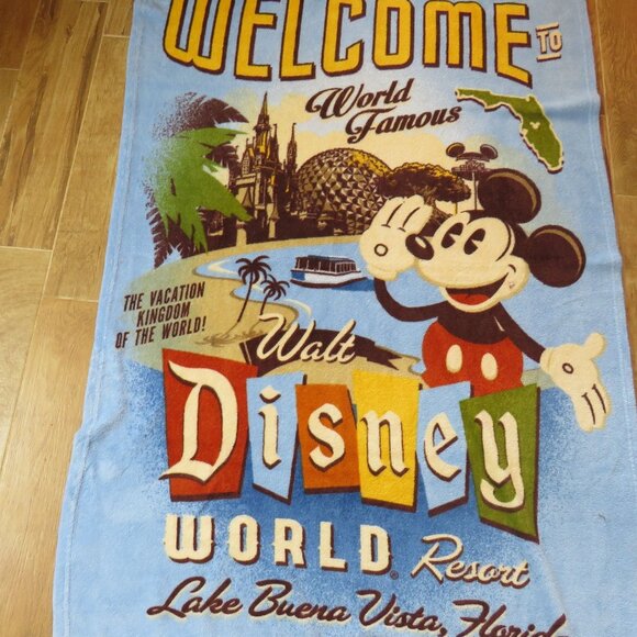 Disney Parks Authentic Original Other - Disney World Blanket Florida Vacation 38x62" Retro Plush Throw Mickey Mouse